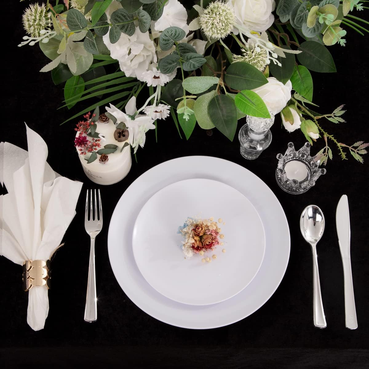 PULOTE 100PCS White Plastic Plates Disposable - Heavyweight 50 White Dinner & 50 Dessert/Salad Plates for Wedding, Party