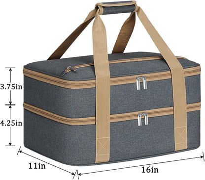 Double Insulated Casserole Carrier with Zipper Pockets, Casserole Carriers for Hot or Cold Food, Thermal Lunch Tote for Parties, Picnics, Beach, Traveling, Fits 11 x 15 or 9 x 13 Baking Dish
