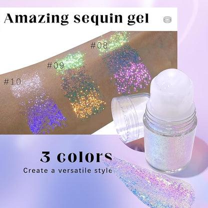HOSAILY Roll-on Holographic Body Glitter Gel for Face Hair, Chameleon Color Changing Glitter Gel Under Light, Chunky Mermaid Sequins Festival Party Rave Accessories Shimmer Makeup (Golden Ocean)