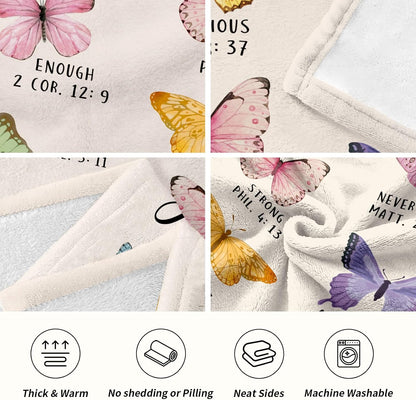 Christian Gifts for Women Faith, Flannel Soft Butterfly Blanket Decor, Butterfly Gifts for Women on Mothers Day Birthday Christmas, Spiritual Bible Verse Scripture Prayer Blanket