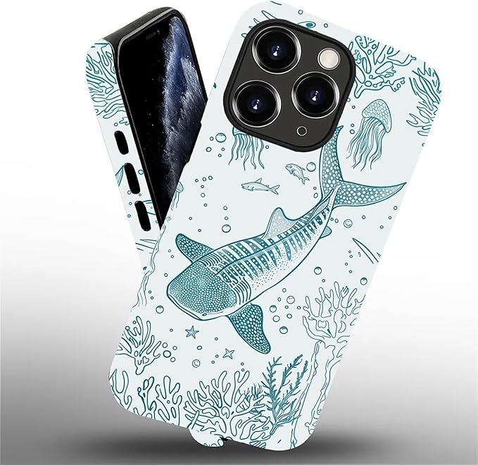 for iPhone 11 Pro Case,HH2 Ocean Whale Shark Hybrid 2 Layer Hard Shell Silicone Protective Pattern Design Case