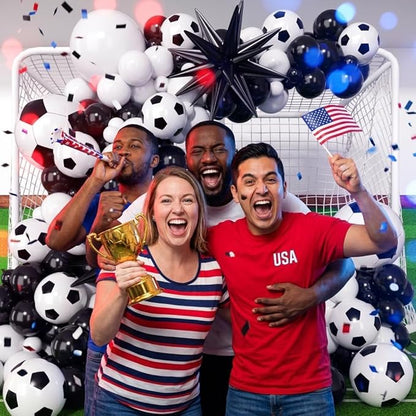 Soccer Balloons Garland Arch Kit with Stars 146Pcs - 5 10 12 18inch Balloon and 22inch Soccer & Star Foil Balloons for 2026 Football Sports Theme Birthday Anniversary Party Decorations