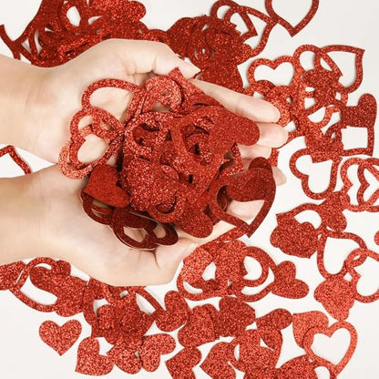 100Pcs Valentine's Day Paper Confetti Glitter Red Heart Valentine's Day Wedding Birthday Baby Shower Party Favors Love Theme Table Scatter Decorations Supplies