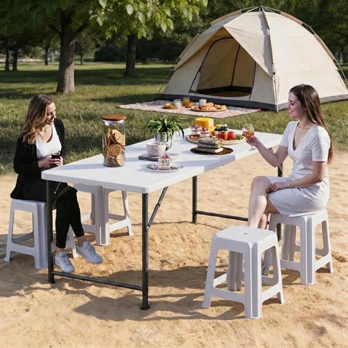 YITAHOME 6FT Folding Table, Outdoor Folding Table w/Heavy Duty HDPE Tabletop, Rectangle Folding Tables w/Portable Carrying Handle for Picnic, Parties, Camping & Indoor Activities, White