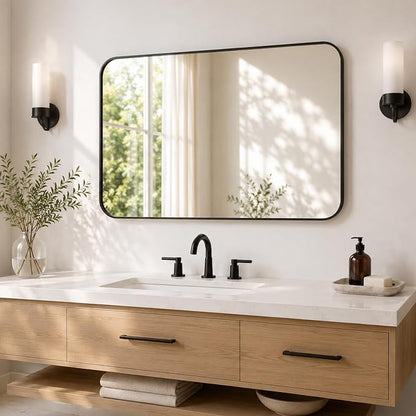 2-Pack 22x30 Inch Matte Black Bathroom Vanity Mirrors | Flush Mount Deep Set Metal Wall Mirror for Over Sink | HD Shatterproof Glass, Rustproof