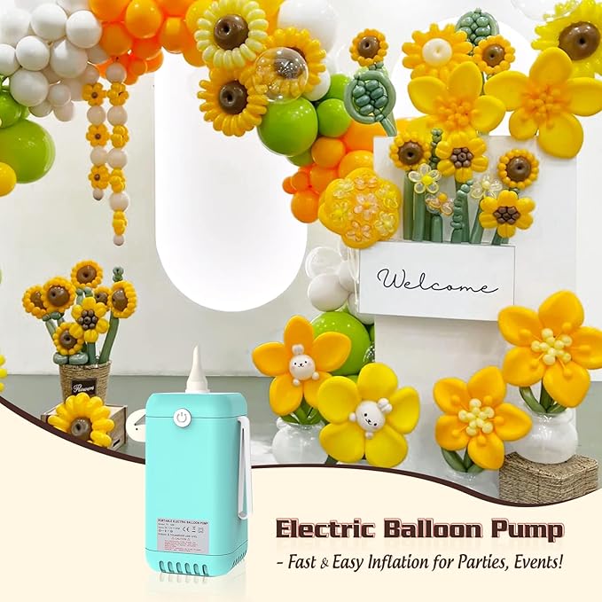 AXHJ Balloon Pump Electric Air Pumps for Long Balloons, 2-in-1 Electric Air Balloon Pump, Balloon Inflator for 260q,Foil, Latex Balloons and Sport Balls, Lake Blue