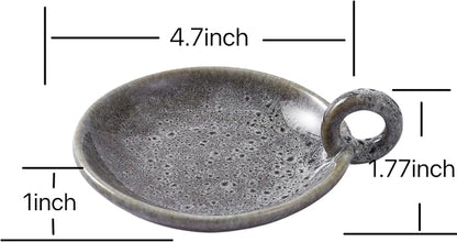 1pack Vintage Ceramic Candle Holders with Handle, Round Farmhouse Ceramic Plate Tray,Sage Holder for Burning,Incense Holder for Meditation Room Home Decor(Green)