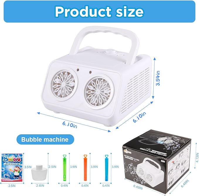 SHCKE Automatic Bubble Machine Upgrade Bubble Blower with 2 Fans,20000+ Bubbles Per Minute, USB-C or Battery Powered,Sealed Bottle, Portable Bubble Maker for Birthday Party Pool Wedding Outdoor