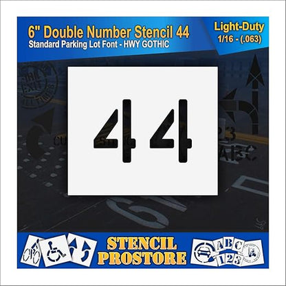 Pavement, Curb, and WheelStop Stencils - 6 inch Double Number Stencil - (44) - 6" x 9" x 1/16" (63 mil) - Light-Duty