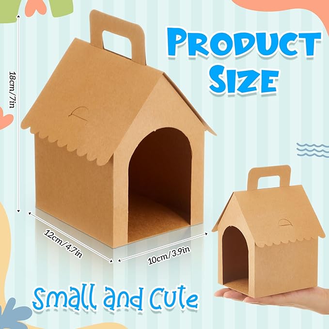 ShinyRelief 36 Pcs Dog Party Favors Boxes Dog House Shaped Treat Gift Boxes with Holes Foldable with Handle for Adopt a Puppy Party Favors Kid DIY Crafting Birthday (Kraft Paper Style)