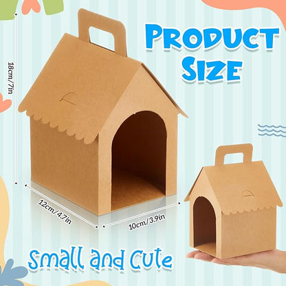 ShinyRelief 36 Pcs Dog Party Favors Boxes Dog House Shaped Treat Gift Boxes with Holes Foldable with Handle for Adopt a Puppy Party Favors Kid DIY Crafting Birthday (Kraft Paper Style)