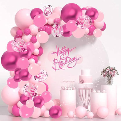 60 Pcs Metallic Pink 12Inch Latex Balloons and Confetti Balloons for Birthday, Baby Shower, Wedding, Princess Theme Party Decorations