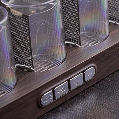 Cadmos Nixie Tube Clock.Glow Tubes Analog Clock.Creative Retro Digital Variable Color.Exquisite Desktop Decoration- Gift Idea-No Assembly Required (Imitation Wood Grain)