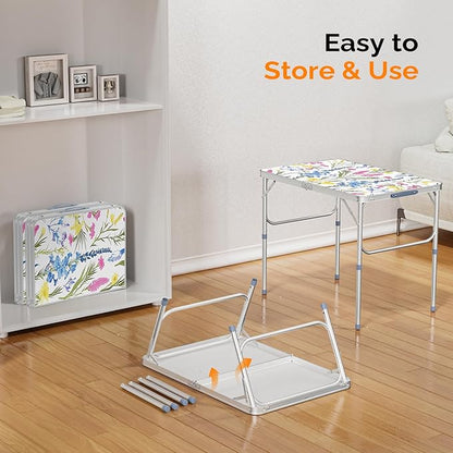 VINGLI 3FT Small Folding Camping Table Adjustable Height Aluminum Folding Table for Picnic Party BBQ, Plastic RV Suitcase Table Portable Lightweight Fold Up Utility Outdoor Tables