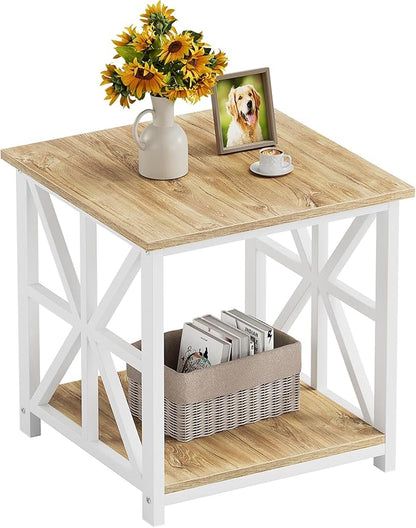 GreenForest End Table with 2-Tier Storage Shelf, 24 inch Large Side Table