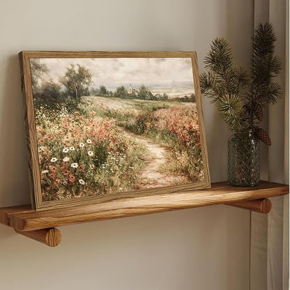 Vintage Floral Wall Art Nature Country Wildflower Wall Decor Painting Modern Botanical Flower Farmhouse Landscape Artwork 3D Textured Sandstone for Living Room Bedroom 16x24 inch Wood Framed