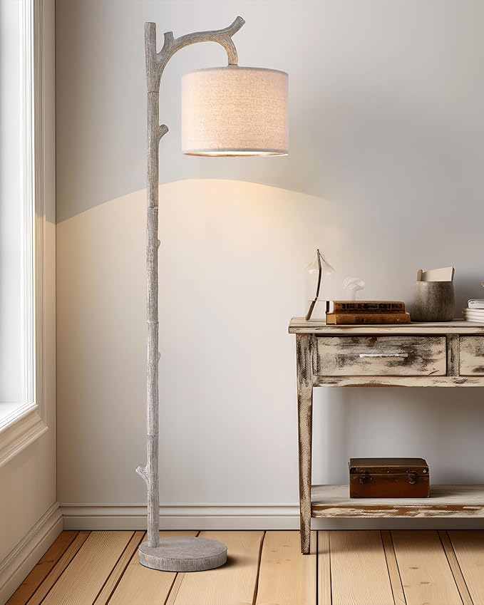 OYEARS Rustic Farmhouse Tree Trunk Floor Lamp Classic Country Wood Grain Resin Vintage 61.25" Standing Floor Lamp Retro Decorative Lamp for Bedroom Living Room Office