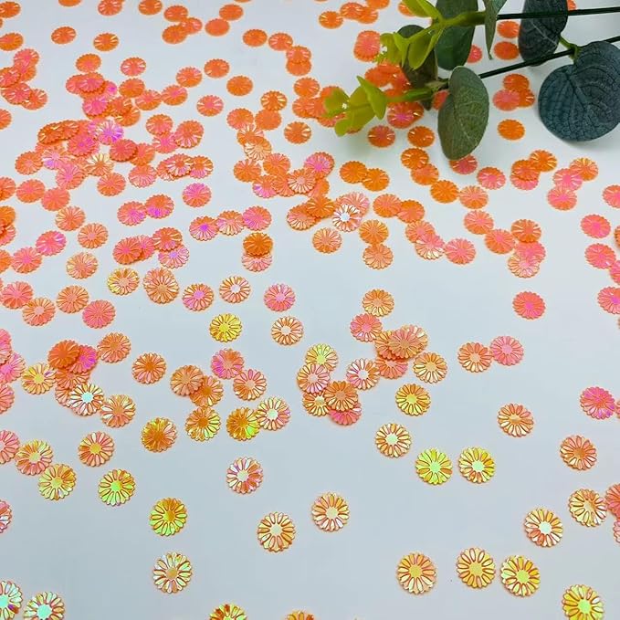 2000PCS 9mm Daisy PVC Confetti Flower Table Confetti for DIY Mold Art Bridal Baby Shower Engagement Wedding Birthday Party Decorations (Orange)