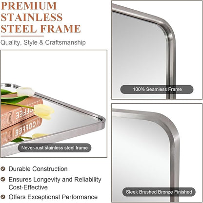 ANDY STAR 24x48'' Brushed Nickel Bathroom Vanity Mirror for Over Sinks, Rounded Rectangle Bathroom Wall Mirror in 1'' Rustproof Tube Metal Frame Mirror Decorative Wall-Mounted Horizontal/Vertical