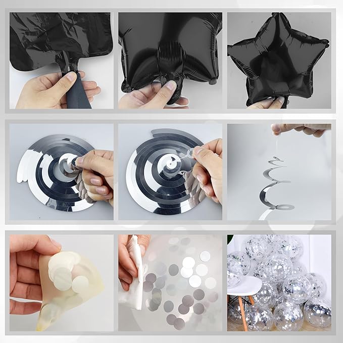 56 PCS Happy Birthday Balloons Happy Birthday Banner Silver and Black Balloons for Boys Men Girls Women 16th 18th 20th 21st 25th 30th 40th 50th 60th Birthday Party Decorations