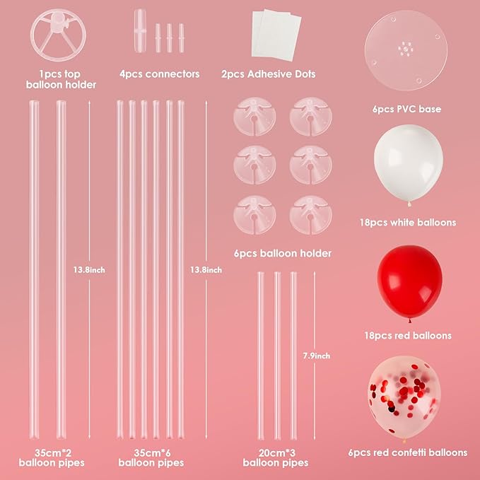 Voircoloria 6 Sets Balloon Stand Kits, Balloon Sticks with Base for Table Centerpieces Graduation Birthday Baby Shower Gender Reveal Party Decorations(Red&White)