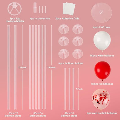 Voircoloria 6 Sets Balloon Stand Kits, Balloon Sticks with Base for Table Centerpieces Graduation Birthday Baby Shower Gender Reveal Party Decorations(Red&White)