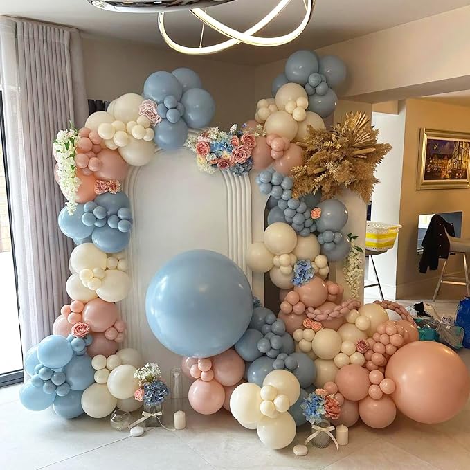 Gender Reveal Decorations,154pcs Pink Blue White Balloon Arch Garland Kit,Dusty Pink Dusty Blue White Sand Balloons For Boho Neutral Gender Reveal Oh Baby Shower Bear Birthday Party Decoration