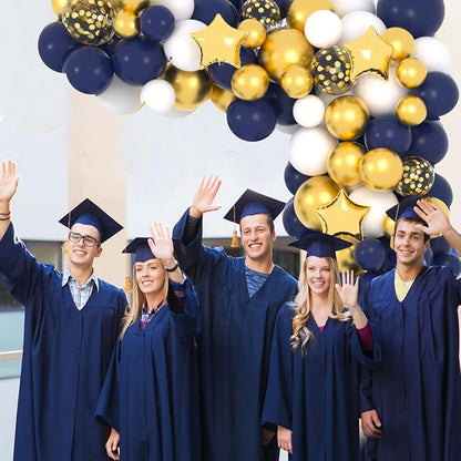Navy Blue Gold Balloon Garland Arch Kit, 122PCS White Navy Blue Balloons Night Blue Metallic Gold Confetti Balloonsfor Men Women Birthday Baby Shower Retirement Anniversary Graduation Party Decoration
