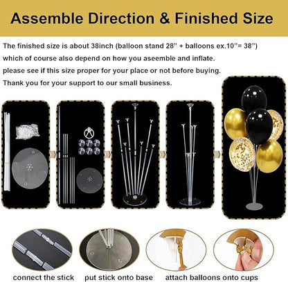 ZJDHPTY Graduation Decorations 2026,4 Set Balloon Stand with Pump and Balloons, Black and Gold Party Decorations for 40th 50th 60th 70th Birthday Retirement Wedding Anniversary New Year Party Supplies