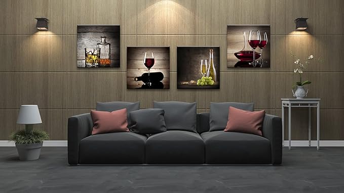 Wieco Art Red Wine Cups Large Modern 4 Panels Gallery Wrapped Abstract Giclee Canvas Prints Artwork Contemporary Vintage Pictures Paintings on Canvas Wall Art for Living Room Home Decor