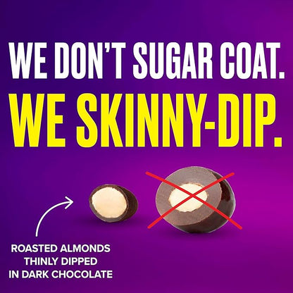 SkinnyDipped Super Dark Chocolate + Sea Salt Almonds, Vegan, Healthy Snack, Plant Protein, Gluten Free, 3.5 oz Resealable Bags, Pack of 1