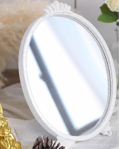 Gold Vintage Decor Vanity Mirror,Baroque Wall Art Retro Oval Mirror,Antique Wall Mirrors Decorative,Maximalist Decor Mirror for Desk Bedroom Bathroom Dresser Wall-Mounted,11.0" L x 7.9" W White