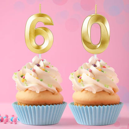 60th Birthday Candles for Cake,Gold Number Candles for Happy Birthday Cake Toppers,Birthday Decorations for Women Men Party Anniversary Wedding
