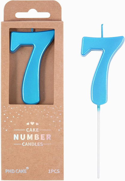 PHD CAKE 2.76 Inch Modern Blue 7 Number Birthday Candles, Blue Number Candles, Cake Number Candles, Party Celebration