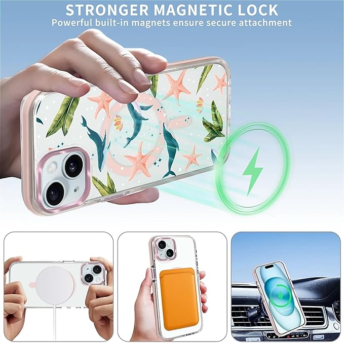 Case for iPhone 14 Plus/15 Plus,[Compatible with MagSafe],Sealife Whale Ocean Wildlife Clear Phone Case Design，for Women Girls Magnetic Clear Cover - Slim, Sleek, & Shockproof Protection