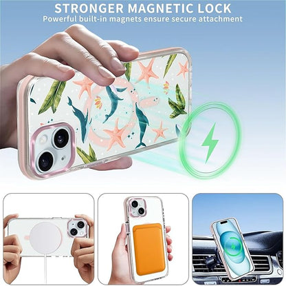 Case for iPhone 14 Plus/15 Plus,[Compatible with MagSafe],Sealife Whale Ocean Wildlife Clear Phone Case Design，for Women Girls Magnetic Clear Cover - Slim, Sleek, & Shockproof Protection