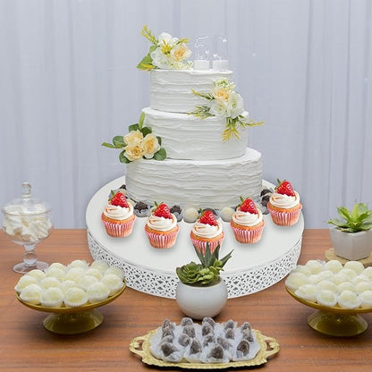 3 Piece Cake Stands Set 16'' 14'' 12'' Round Metal Cake Stands Cupcake Stand Riser Pastry Candy Display Plate for Dessert Table Wedding Event Birthday Anniversary Party (White)