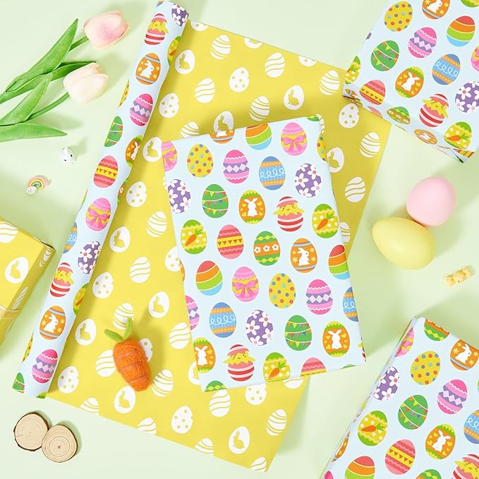 WERNNSAI Easter Wrapping Paper Roll - 1 Roll 17” x 33 ft Blue Easter Egg Wrapping Paper for Kids Large Gift Wrap for Spring Birthday Baby Shower DIY Craft Party Decor Cute Egg Wraps