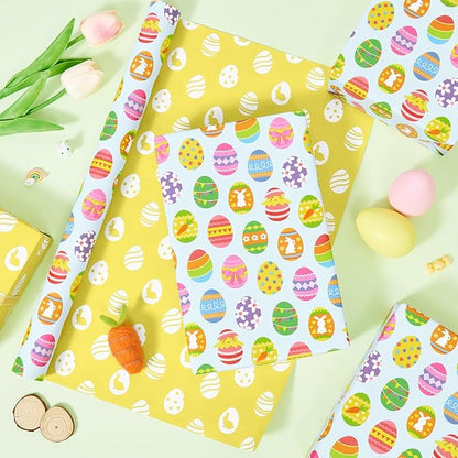 WERNNSAI Easter Wrapping Paper Roll - 1 Roll 17” x 33 ft Blue Easter Egg Wrapping Paper for Kids Large Gift Wrap for Spring Birthday Baby Shower DIY Craft Party Decor Cute Egg Wraps