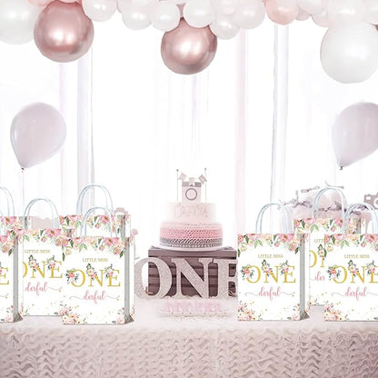 Tyndallrays 16 Pieces Miss Onederful One First Birthday Party Favors Bags,Onederful 1st Birthday Girl Gift Snacks Treat Candy Party Favors Bags with Handles for Girls 1st Birthday Party Decorations