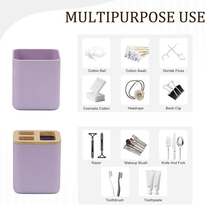 CERBIOR Bathroom Accessories Set 6 Piece Bamboo Bath Ensemble Includes Soap Dispenser, Toothbrush Holder, Toothbrush Cup, Soap Dish for Decorative Countertop and Housewarming Gift (Purple)