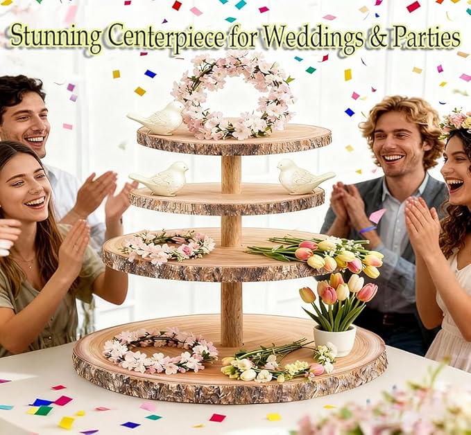 Cupcake Stand, 4 Tier Large Cupcake Stand Rustic Dessert Table Display Set Wood Cupcake Tower Cake Stand Tiered Tray Stand for Wedding Birthday Shower Comes with 10 Sets Wooden Utensils