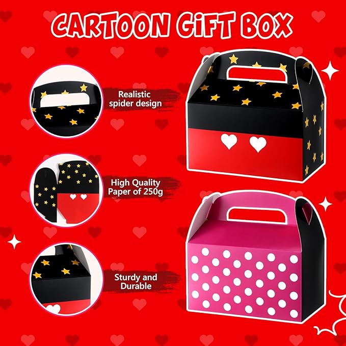Marspark 24 Pack Black and Pink Mouse Cartoon Birthday Party Supplies, Paper Gift Boxes, Cartoon Candy Treat Boxes for Birthday Party Decorations (Black and Pink Pattern)