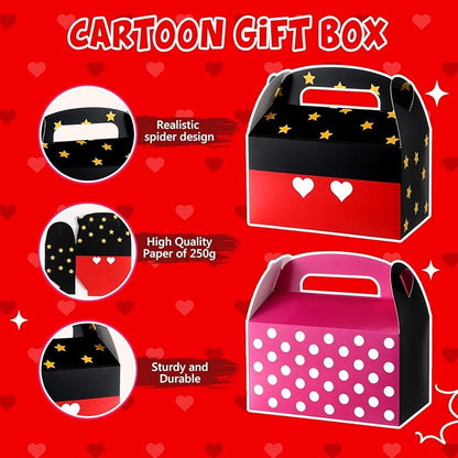 Marspark 24 Pack Black and Pink Mouse Cartoon Birthday Party Supplies, Paper Gift Boxes, Cartoon Candy Treat Boxes for Birthday Party Decorations (Black and Pink Pattern)