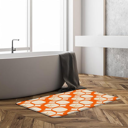 Mid Century Modern Bath Mat Abstract Atomic Geometric Retro 1950s Orange Bathroom Kitchen Toilet Rugs,18x30 Inch