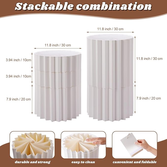 Capoda 5 Pieces Buffet Risers - 12" Cylinder Party Stands with Acrylic Plates Foldable Food Display Risers for Dessert Jewelry Cupcake Catering Supplies Wedding Birthday Party Table Decoration(White)