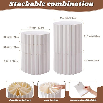 Capoda 5 Pieces Buffet Risers - 12" Cylinder Party Stands with Acrylic Plates Foldable Food Display Risers for Dessert Jewelry Cupcake Catering Supplies Wedding Birthday Party Table Decoration(White)