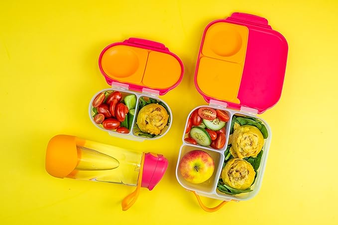 b.box Snack Box for Kids & Toddlers: 2 Compartment Snack Containers, Mini Bento Box, Lunch Box. Leak Proof, BPA free, Dishwasher safe. School Supplies. Ages 4 months+ (Strawberry Shake, 12oz capacity)