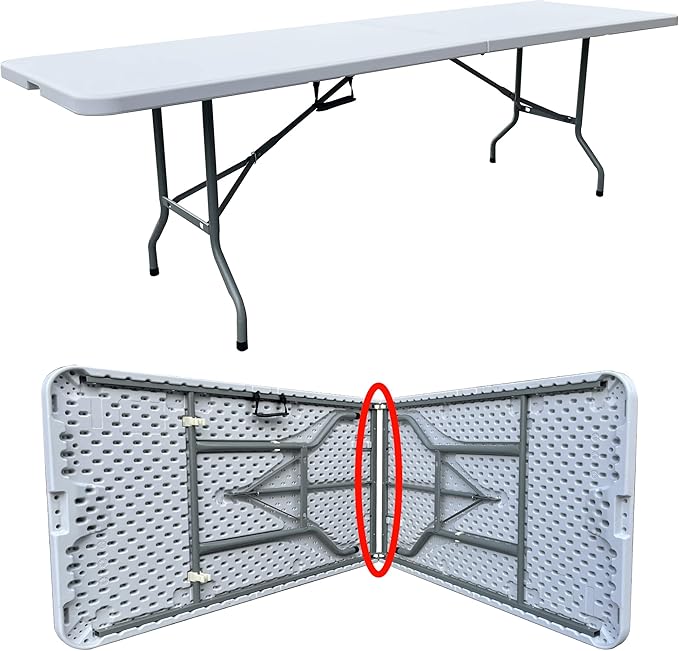 GARDENJOY 8ft Folding Table, Trestle Heavy Duty Plastic Fold-in-Half Portable Dining Table w/Carry Handle Indoor Outdoor for Camping Picnic Garden Party BBQ, GARDENJOY-FOLDABLE-240