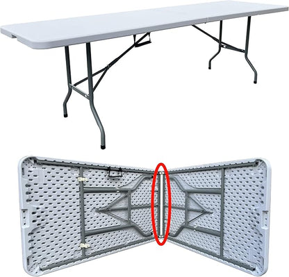 GARDENJOY 8ft Folding Table, Trestle Heavy Duty Plastic Fold-in-Half Portable Dining Table w/Carry Handle Indoor Outdoor for Camping Picnic Garden Party BBQ, GARDENJOY-FOLDABLE-240